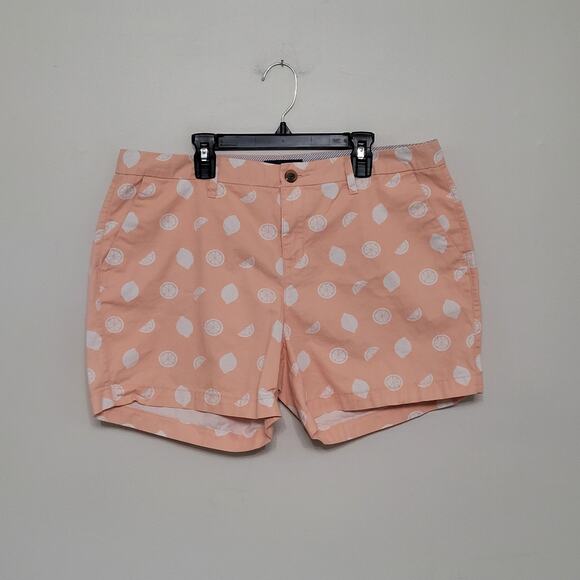 Old Navy Women’s Size 12 Everyday Chino Shorts Orange Sorbet Lemon Print GUC - Picture 2 of 5